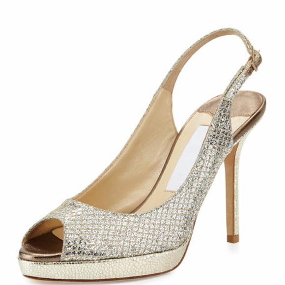 Jimmy Choo Shoes - Jimmy Choo "Clue" Glitter Slingback Champagne Heel